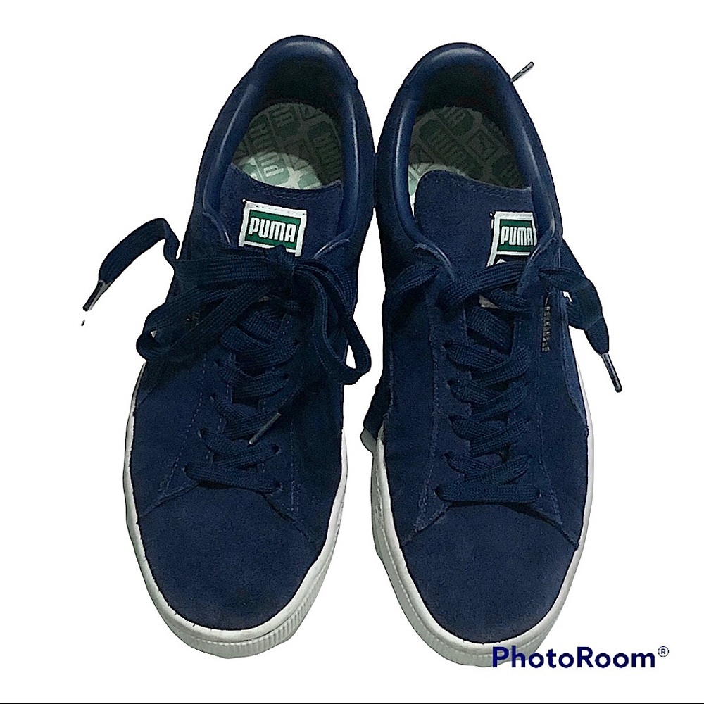 Puma Men's Navy Blue Suede Sneakers with White Soles